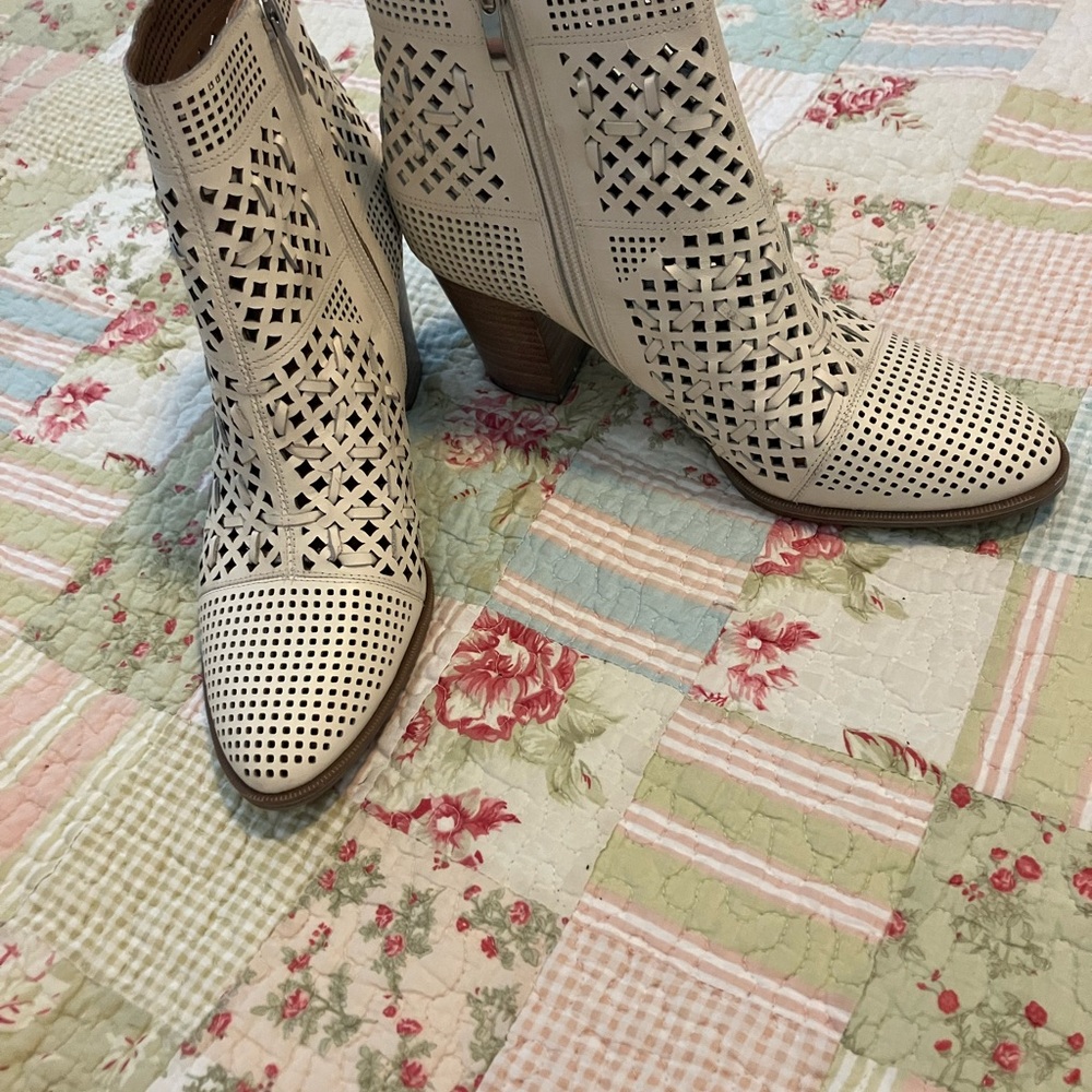 Franco Sarto Beige Perforated Cutout Ankle Boots NWOT